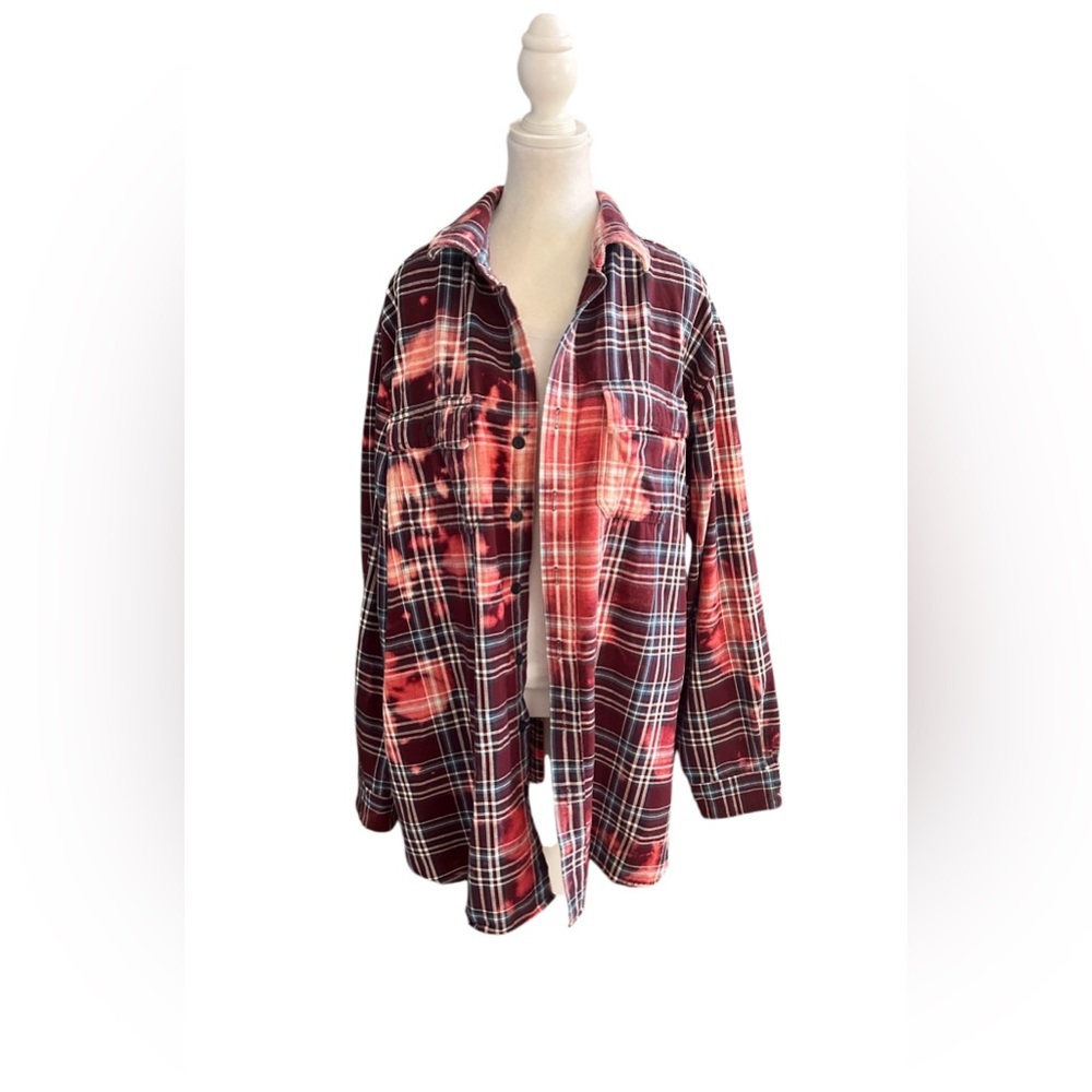 Upcycled DIY Custom Bleached Flannel Shirt L.L. Bean Size XL‎ Tall